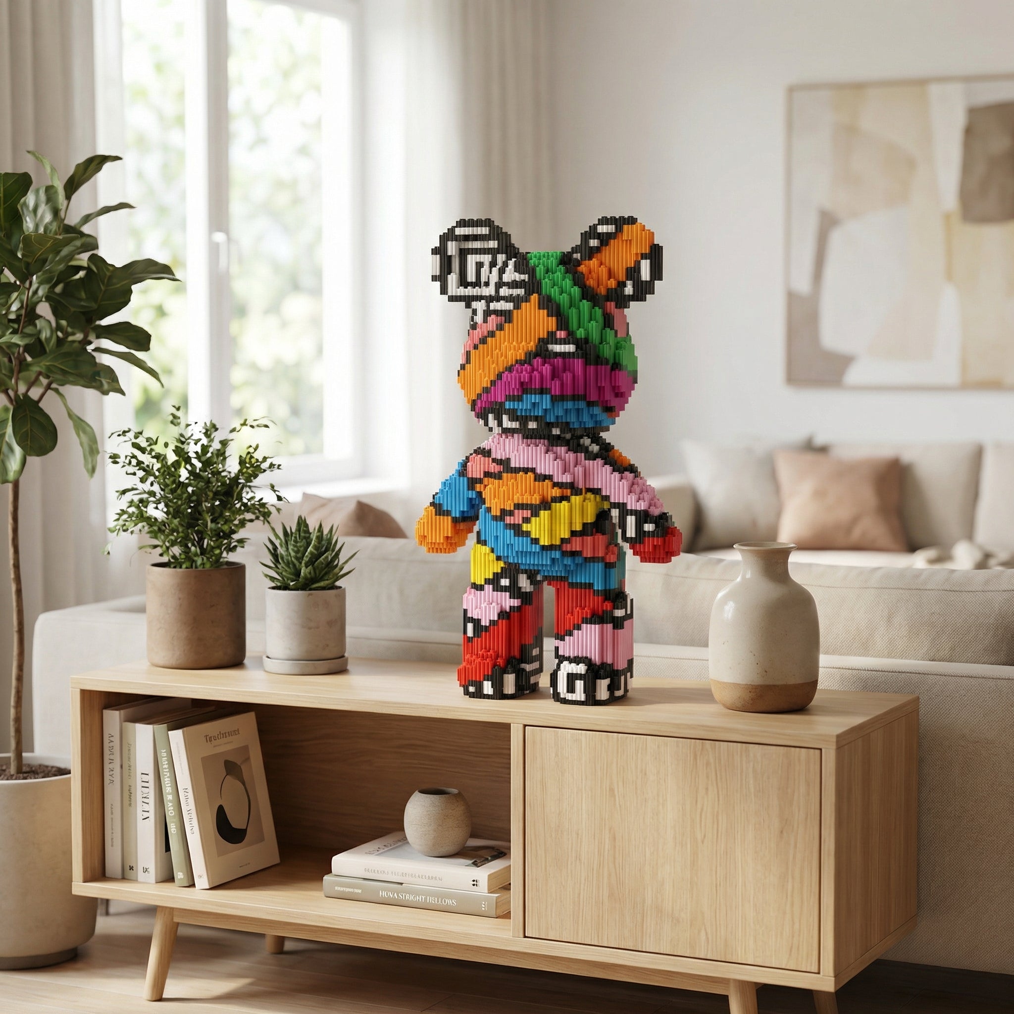 35CM Hot 3D Kawaii Bear Model Micro Diamond Building Block with Light Developmental Brick Toys for Boys Kids Children Birthday Gifts