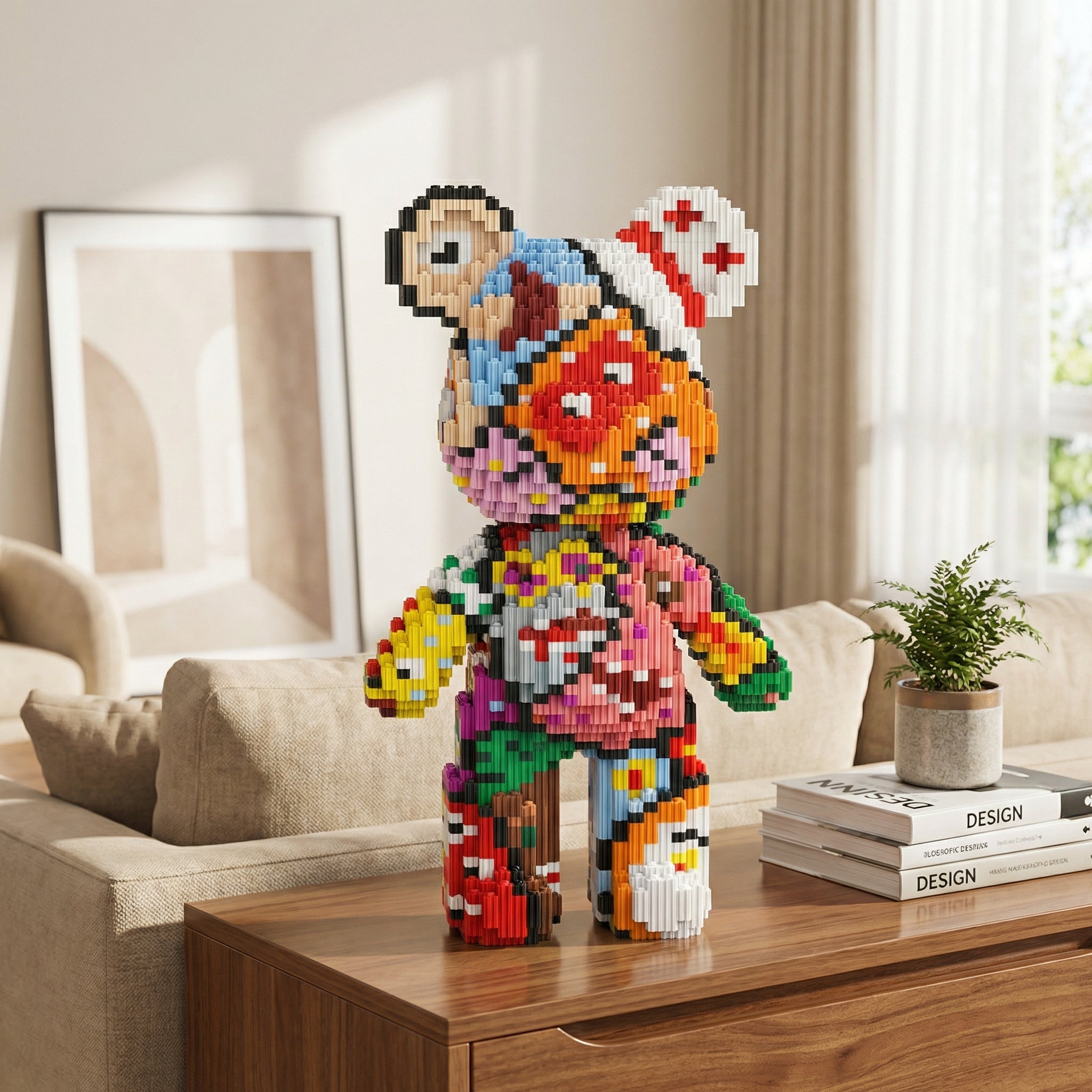 35CM Hot 3D Kawaii Bear Model Micro Diamond Building Block with Light Developmental Brick Toys for Boys Kids Children Birthday Gifts