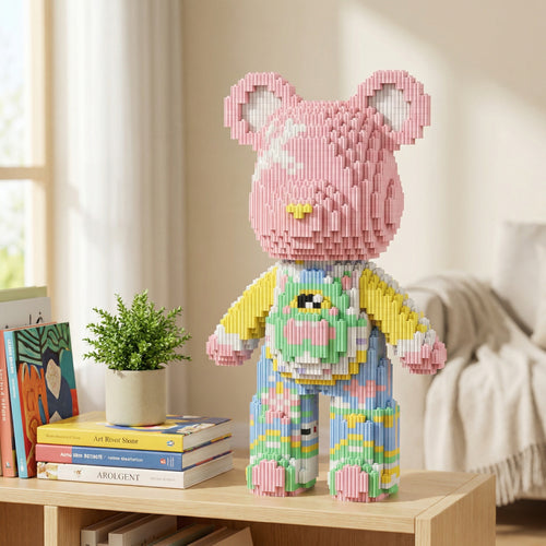 35CM Hot 3D Kawaii Bear Model Micro Diamond Building Block with Light Developmental Brick Toys for Boys Kids Children Birthday Gifts