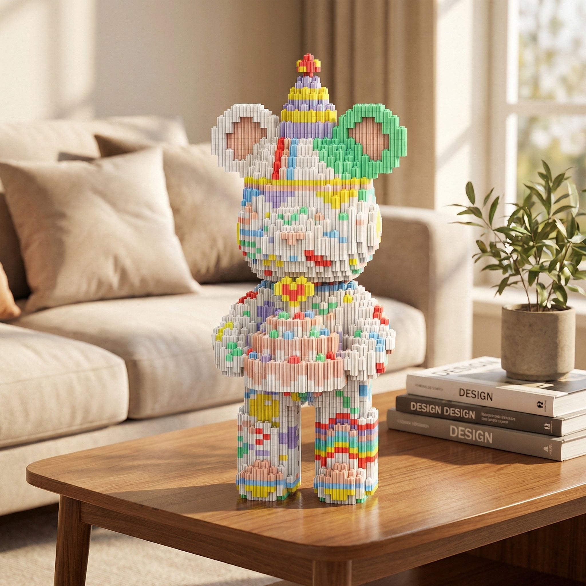 35CM Hot 3D Kawaii Bear Model Micro Diamond Building Block with Light Developmental Brick Toys for Boys Kids Children Birthday Gifts