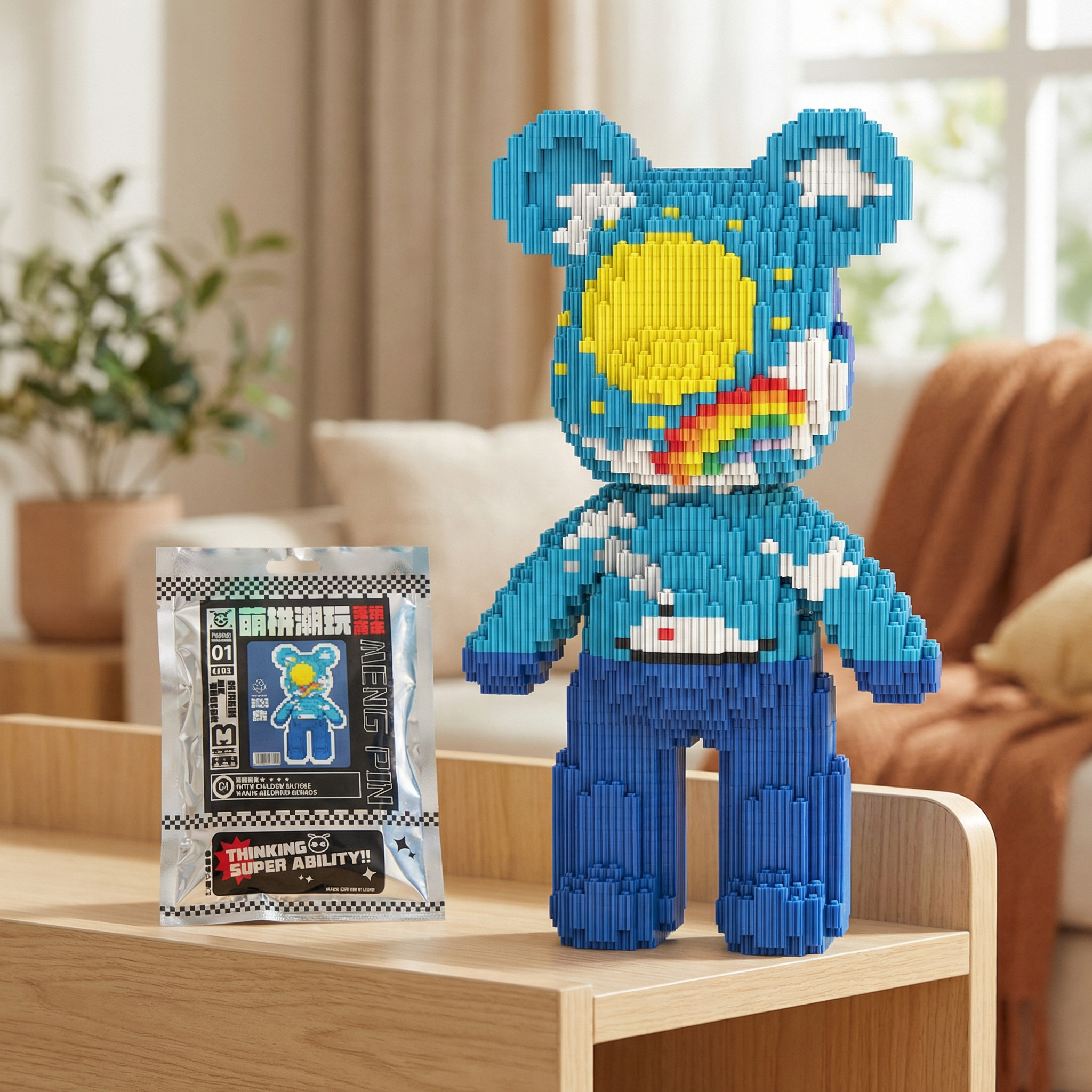 35CM Hot 3D Kawaii Bear Model Micro Diamond Building Block with Light Developmental Brick Toys for Boys Kids Children Birthday Gifts