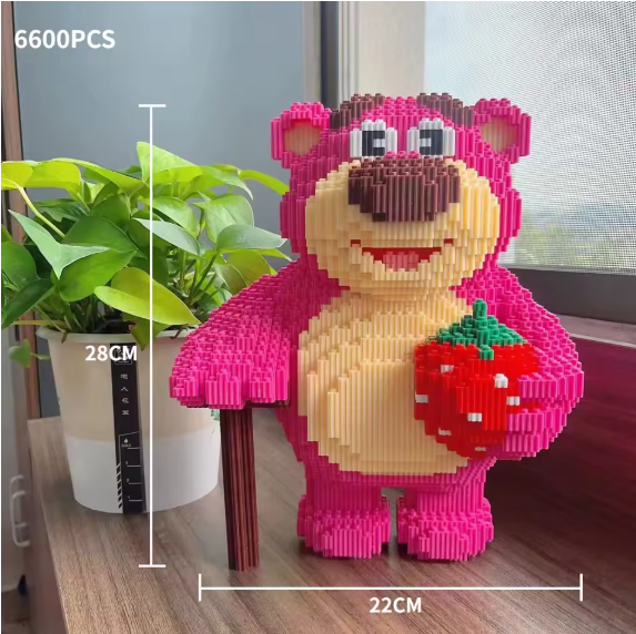 30CM Giant Strawberry Bear Diamond Block Set – Cute 3D Assembly Gift for Girls & Boys